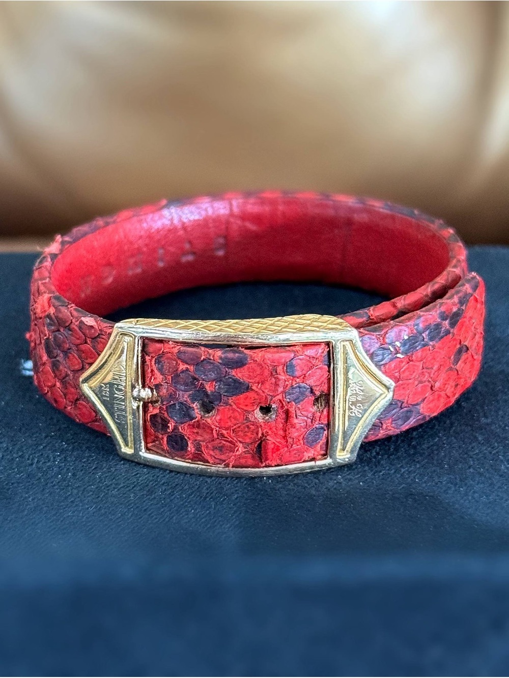 STINGHD Red Python Skin 18k yellow gold KK Buckle Bracelet w/Box RARE